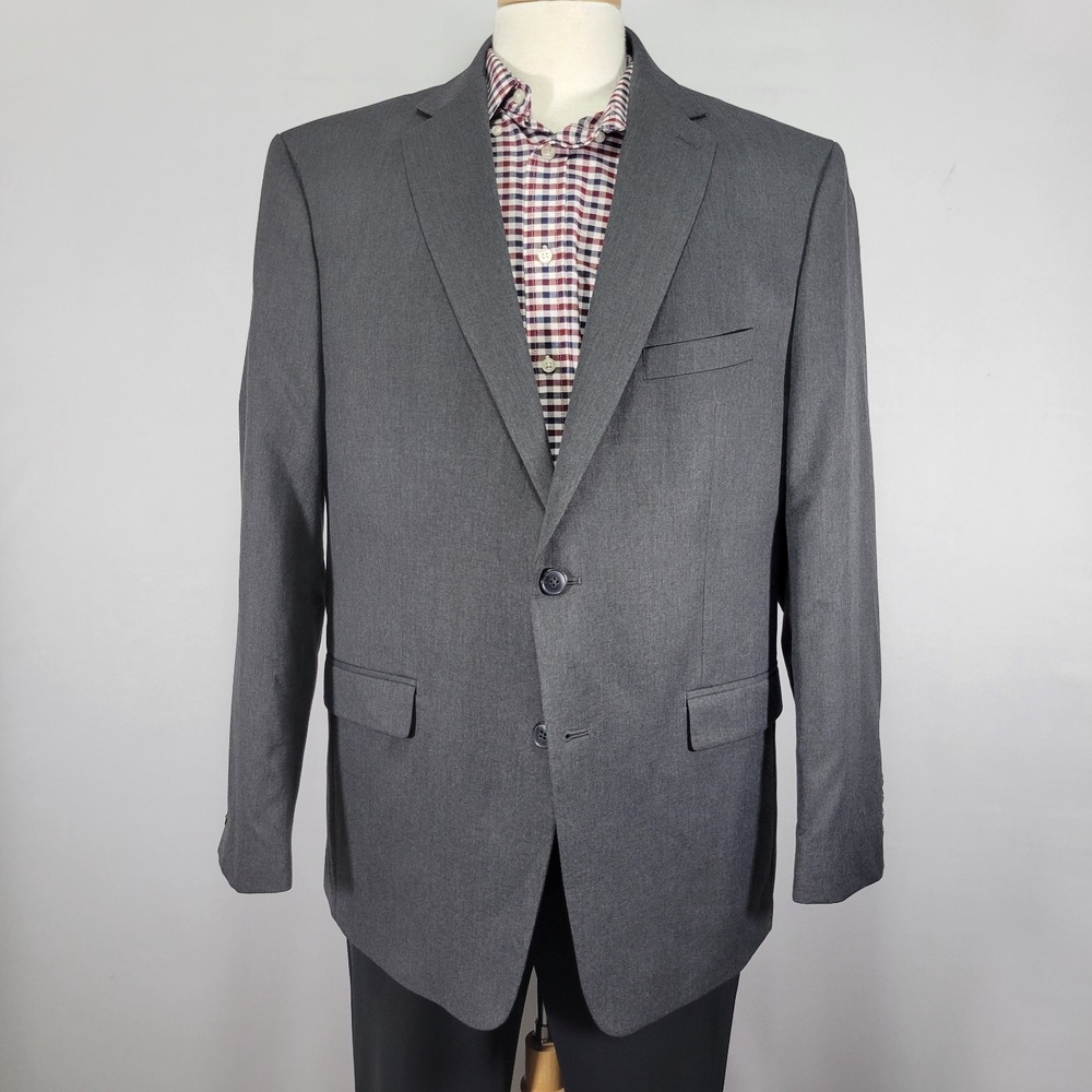 Van Heusen Men's Sport Coat Blazer Two Button Gray Polyester Blend Size 46R